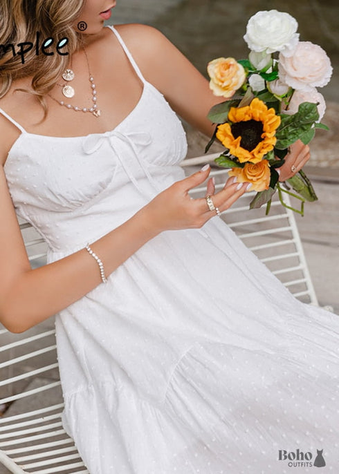 White Boho Summer Midi Dress Cailin