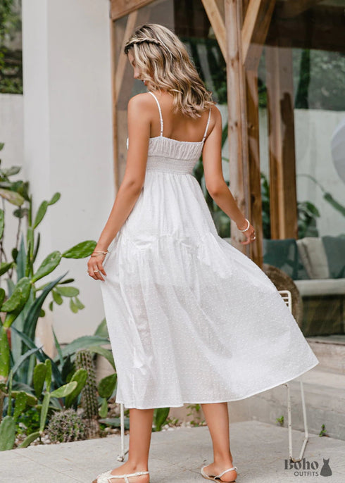 White Boho Summer Midi Dress Cailin