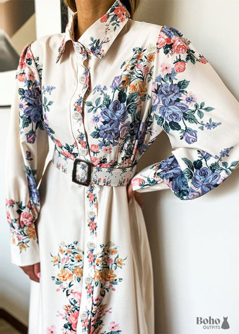 White Floral Print Boho Maxi Dress Journee