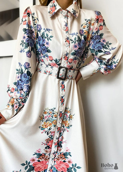 White Floral Print Boho Maxi Dress Journee
