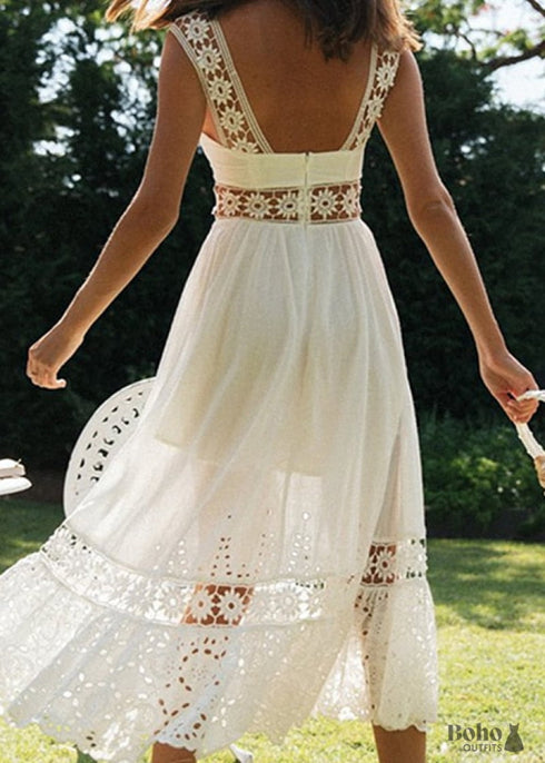White Lace Backless Boho Maxi Dress Brynlee