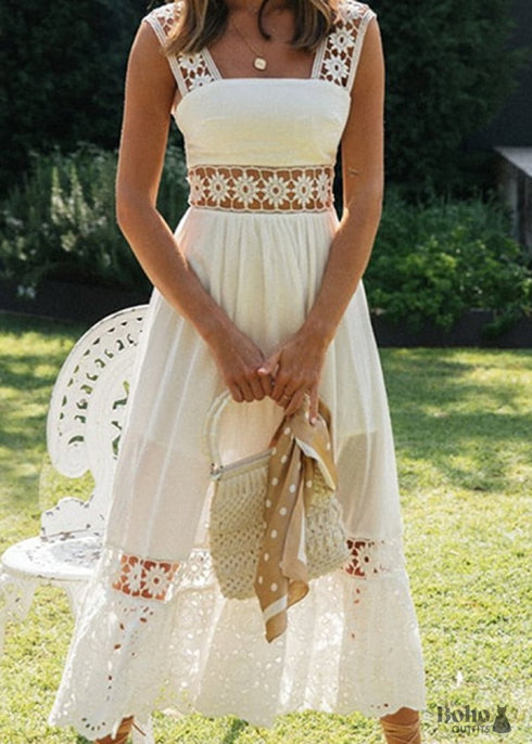 White Lace Backless Boho Maxi Dress Brynlee