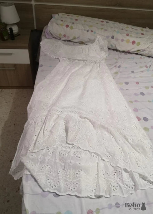 White Lace Boho Maxi Dress Anastasia