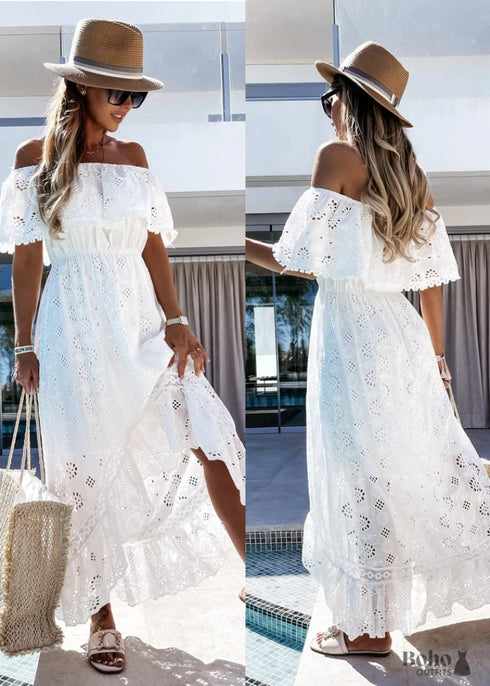 White Lace Boho Maxi Dress Anastasia