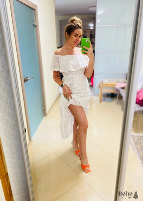 White Lace Boho Maxi Dress Anastasia