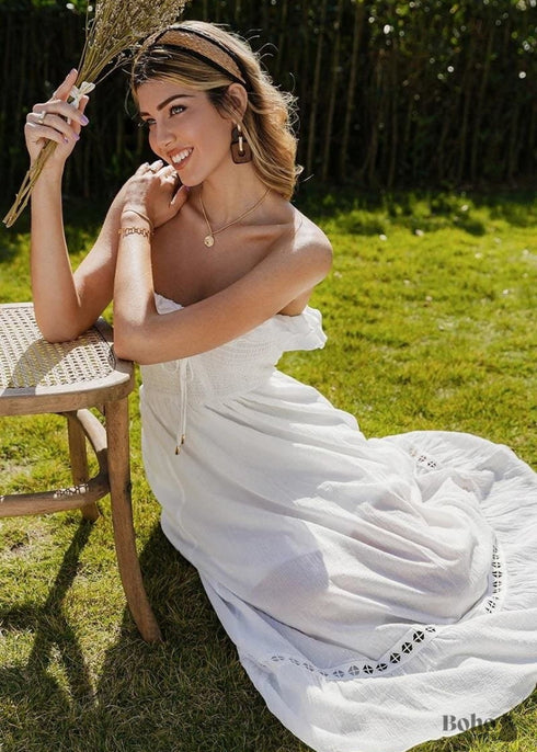 Vestido largo bohemio de encaje blanco Dyani