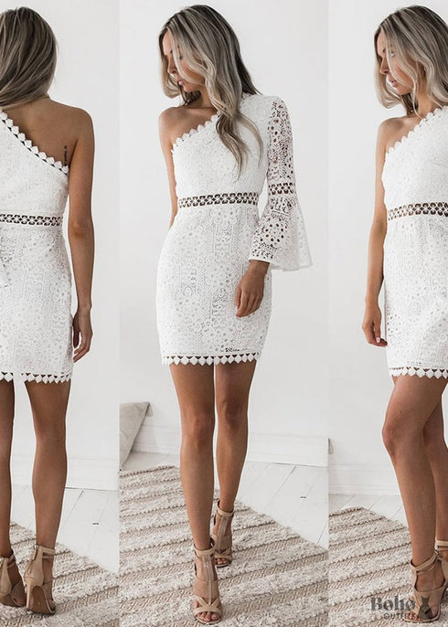 White Lace Crochet Boho Mini Dress Amy