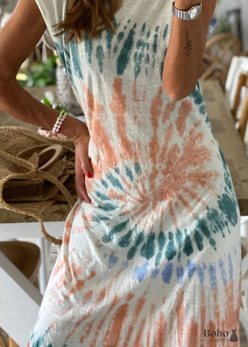 White Tie Dye Boho Maxi Dress Noelle