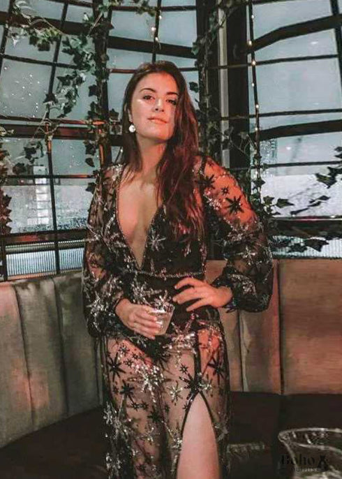 Women Black Lace Long Dress