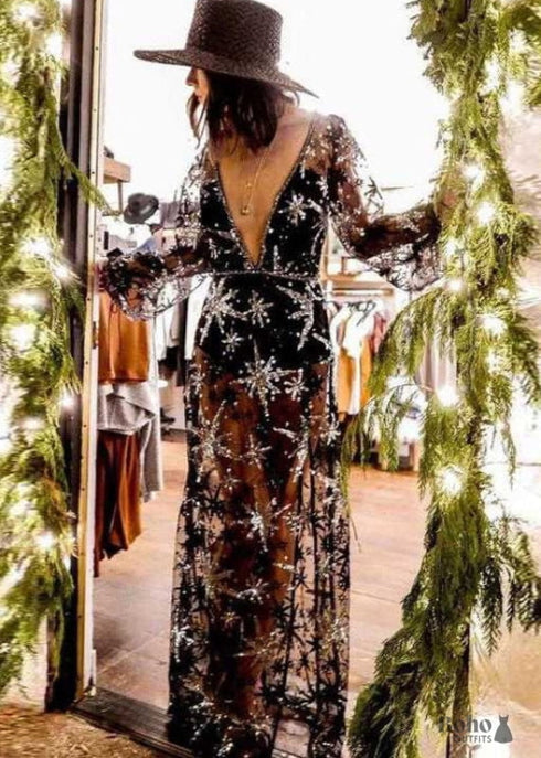 Women Black Lace Long Dress