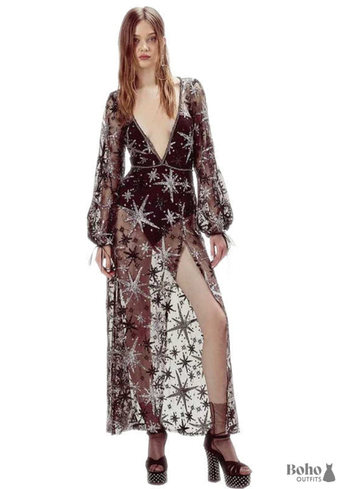 Women Black Lace Long Dress