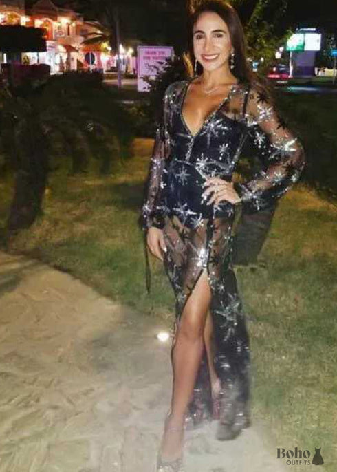 Women Black Lace Long Dress