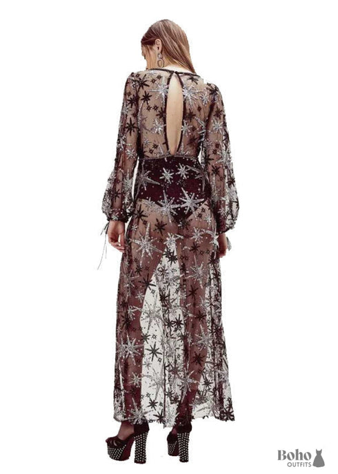 Women Black Lace Long Dress