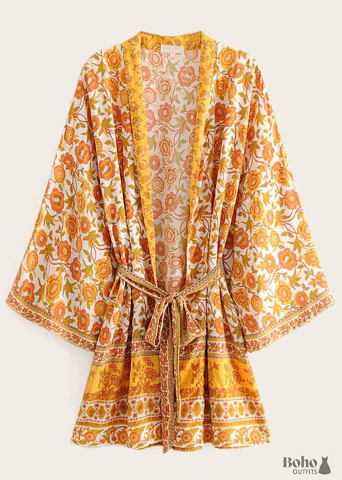 Vestido estilo kimono bohemio con cinturón Ashanti para mujer
