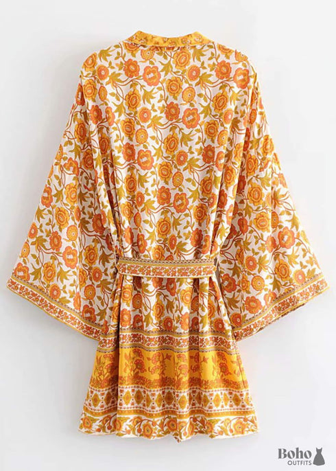 Vestido estilo kimono bohemio con cinturón Ashanti para mujer