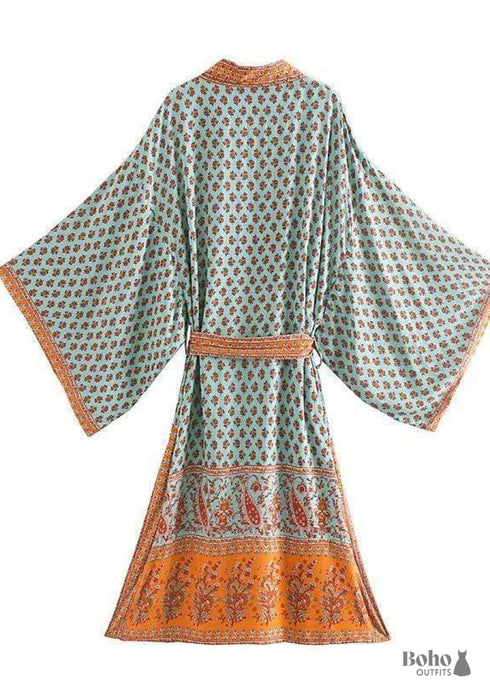 Women’s Chic Brodie Belted Boho Kimono - Green Dress