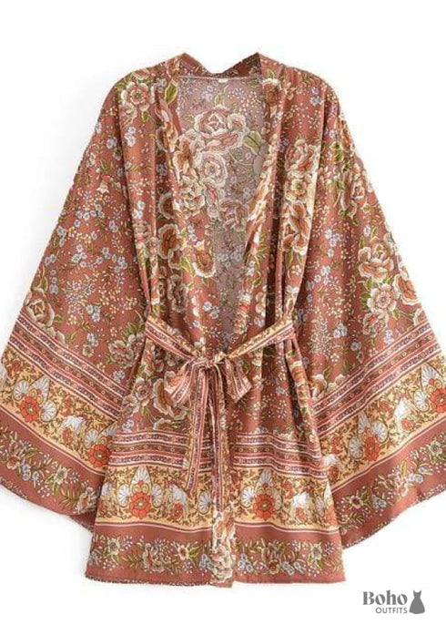 Women's Chic Caprexia Boho Kimono - Brown Dress