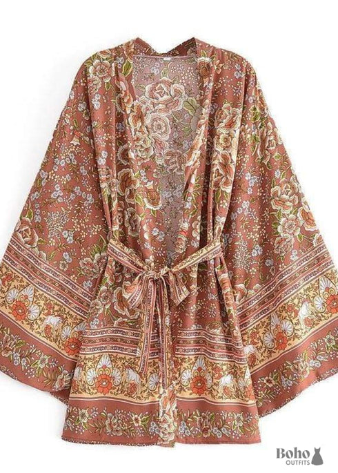 Women's Chic Caprexia Boho Kimono - Brown Dress