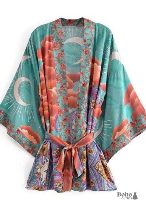 Women's Chic Galaxy Boho Kimono - Emerald Dress