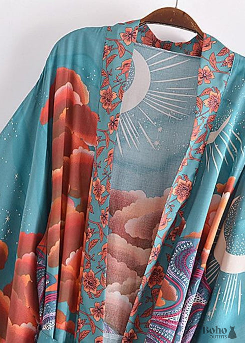 Women's Chic Galaxy Boho Kimono - Green Dress