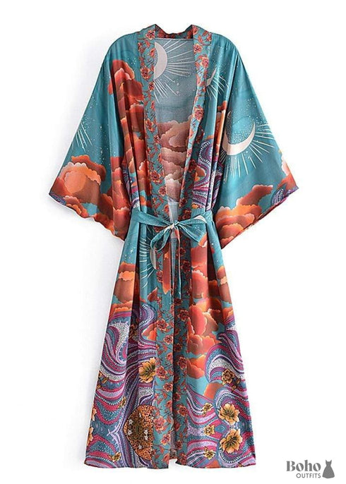 Women's Chic Galaxy Boho Kimono - Green Dress