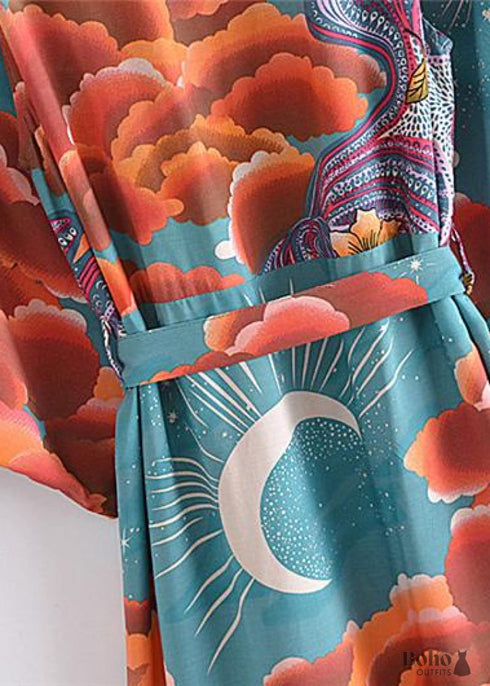 Women's Chic Galaxy Boho Kimono - Green Dress
