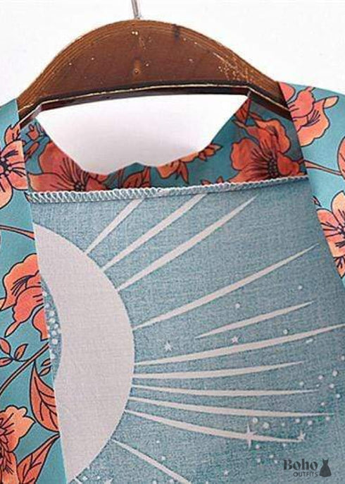 Women's Chic Galaxy Boho Kimono - Green Dress