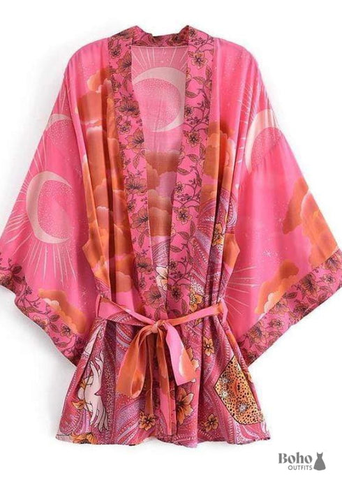 Women's Chic Galaxy Boho Kimono - Pink Dress