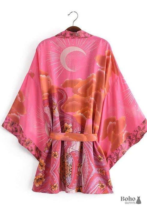 Women's Chic Galaxy Boho Kimono - Pink Dress