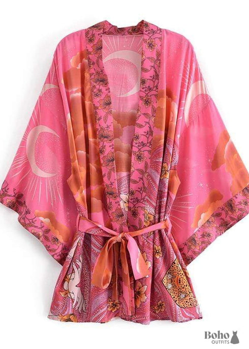 Women's Chic Galaxy Boho Kimono - Pink Dress