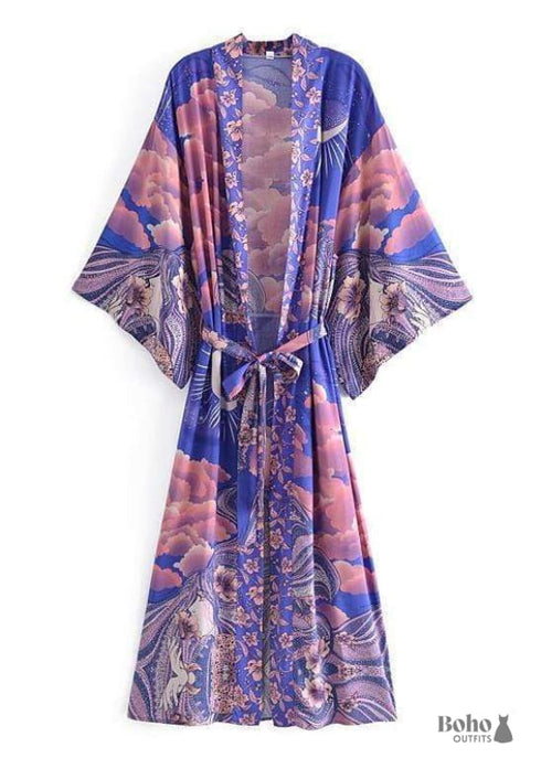 Women's Chic Galaxy Boho Kimono - Purple Dress