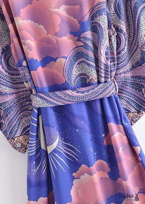 Women's Chic Galaxy Boho Kimono - Purple Dress