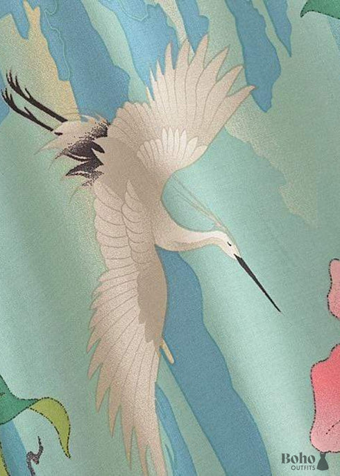 Women's Chic Green Floral Boho Kimono Dress