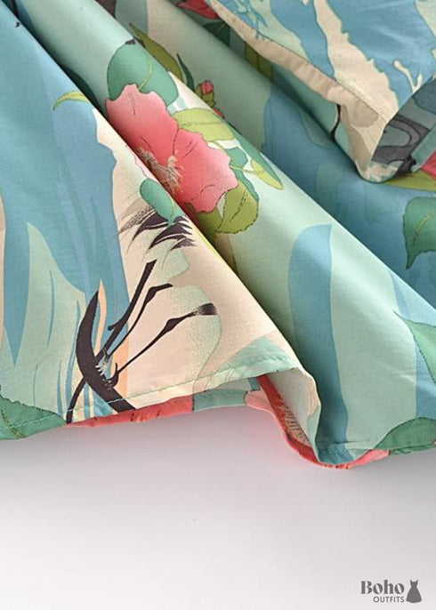 Women's Chic Green Floral Boho Kimono Dress