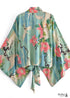 Women's Chic Green Floral Boho Kimono Dress