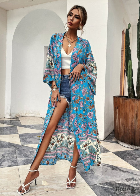 Women’s Chic India Boho Kimono - Blue Dress