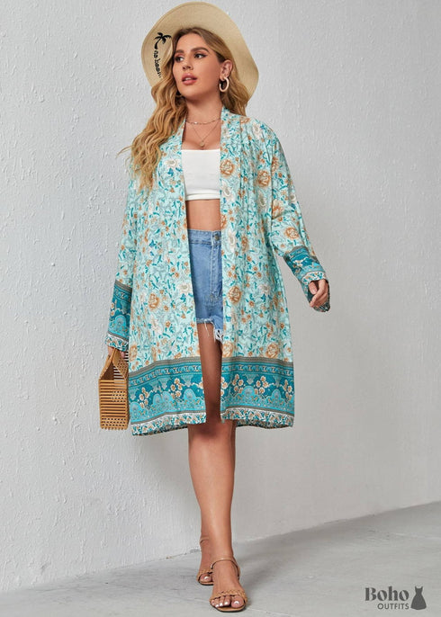 Vestido estilo kimono bohemio Aura de talla grande para mujer