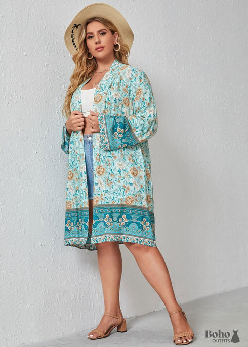 Vestido estilo kimono bohemio Aura de talla grande para mujer