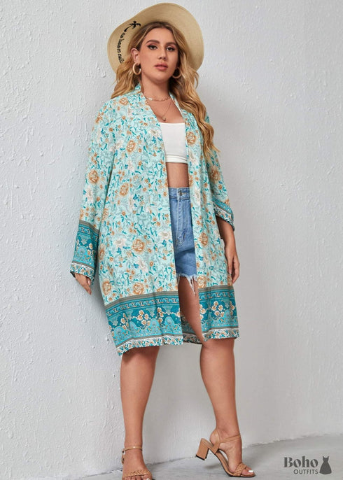 Vestido estilo kimono bohemio Aura de talla grande para mujer