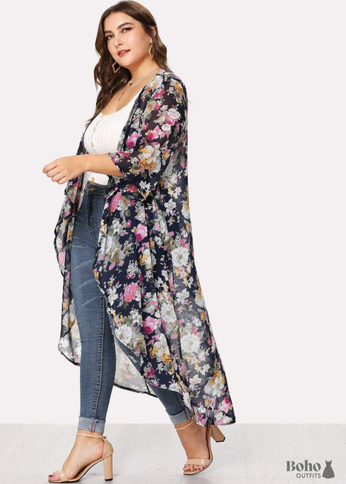 Women's Chic Plus Size Ebony Boho Kimono Dress