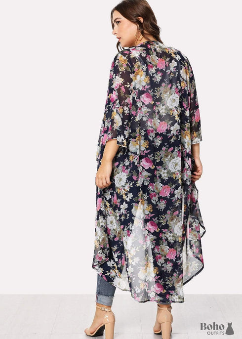 Women's Chic Plus Size Ebony Boho Kimono Dress