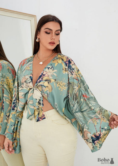 Women's Chic Plus Size Valerie Cropped Boho Kimono Dress