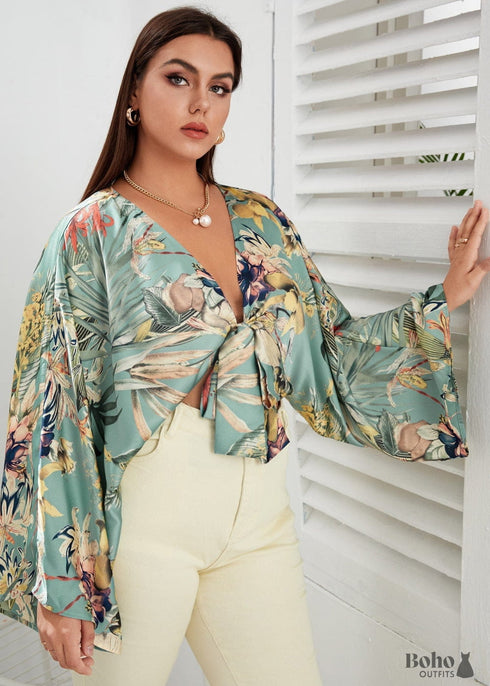 Women's Chic Plus Size Valerie Cropped Boho Kimono Dress