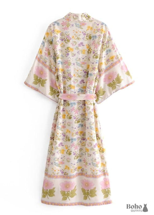 Vestido kimono bohemio con poema elegante para mujer