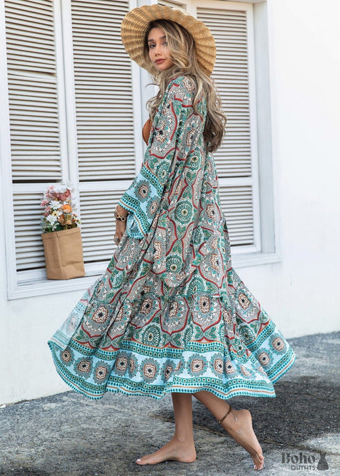 Kimono bohemio Utopia chic para mujer - Vestido verde