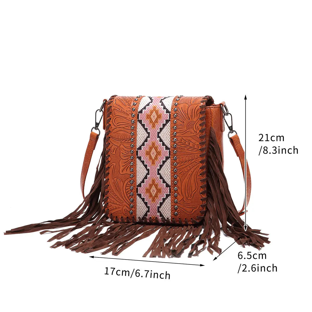 Boho Leather Carved Shoulder Bag