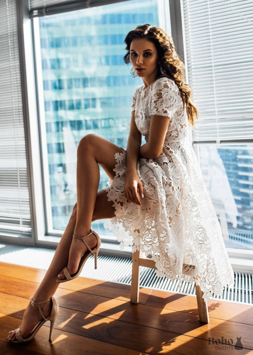 Gypsy Round Neck White Lace Boho Midi Dress Ruth - Boho Boho Dress Official Gypsy Round Neck White Lace Boho Midi Dress Ruth - Boho Boho Dress Official