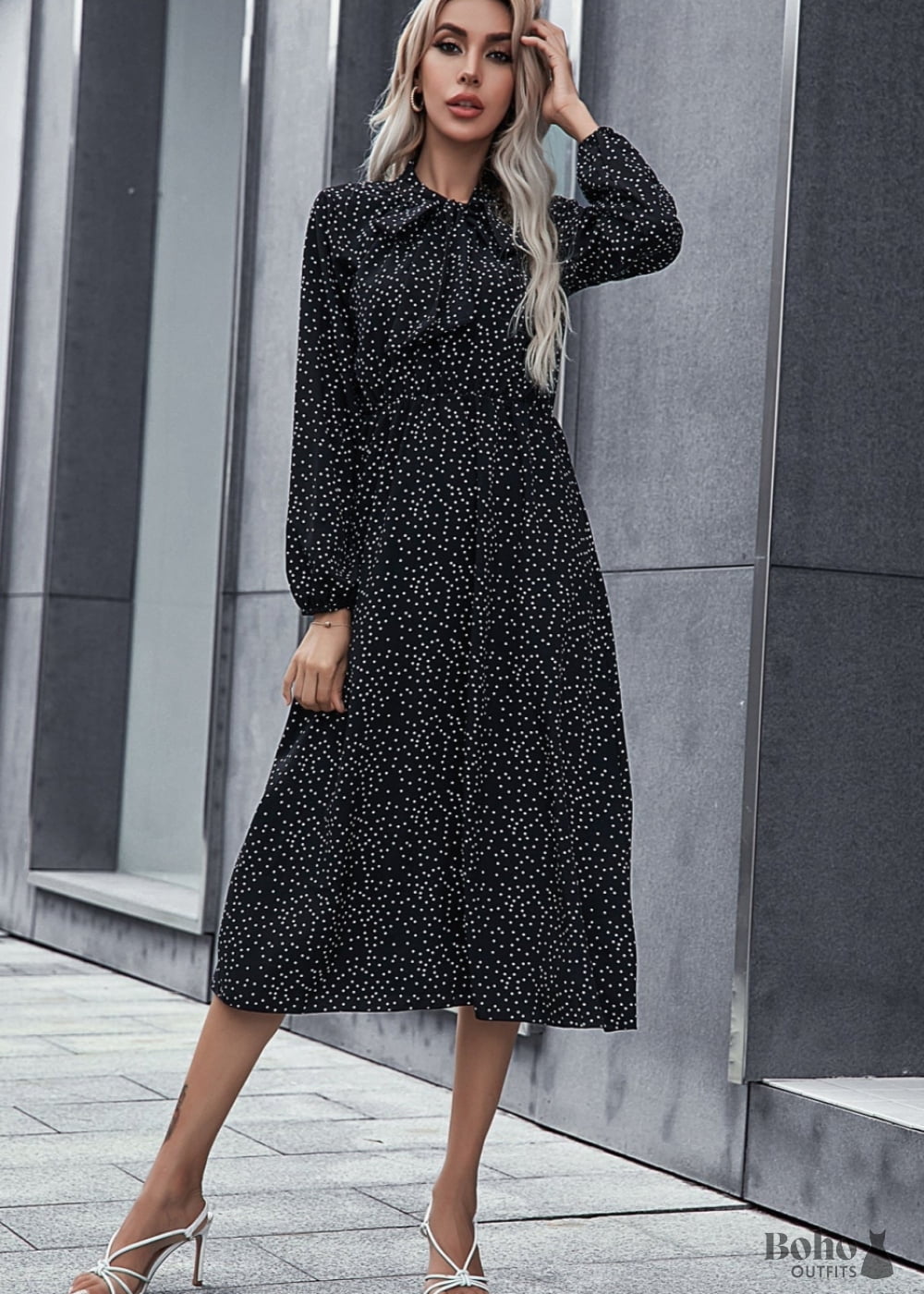 boho black white polka dot dress - Boho Dress Official