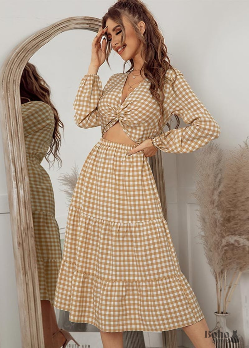 blue dress for baby girl Boho Gingham Midi Dress Amara