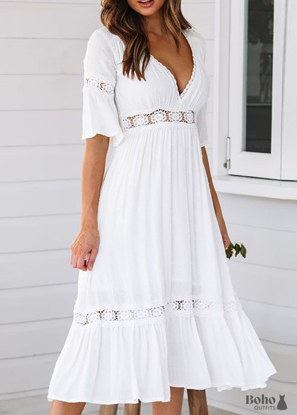 Boho White Lace Midi Dress Kenzie - Boho Dress Official Boho White Lace Midi Dress Kenzie - Boho Dress Official